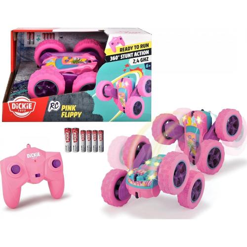 Dickie Toys - RC Tumbling Flippy, ferngesteuertes Spielzeugauto, Rotations und Flip Funktion ROSA VERPACKUNGSSCHADEN