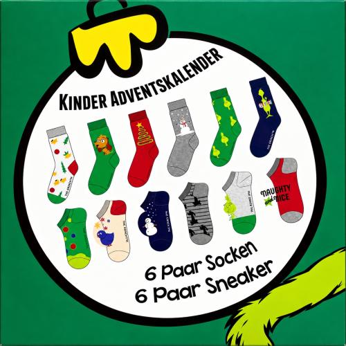 Preview: The GRINCH - KINDER Adventskalender 12 Paar Socken 29-34 ( 6 Paar Socken & 6 Paar Sneaker ) Style - GRÜN - VERPACKUNGSSCHADEN