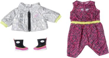 Zapf Creation 830215 BABY born City Deluxe Scooter Combo 43 cm - Puppenkleidung Set bestehend aus rotem Overall, silber Glitzer-Jacke und Stiefeln