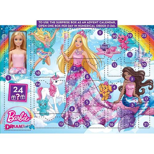 Barbie HGM66 - Dreamtopia Märchen-Adventskalender mit Barbie-Puppe und 24 Überraschungen