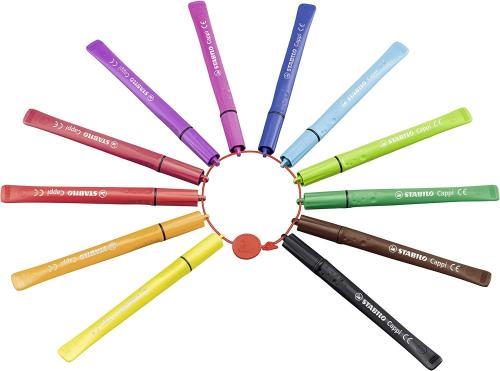 Filzstift mit Kappenring - STABILO Cappi - 12er Pack - mit 12 verschiedenen Farben