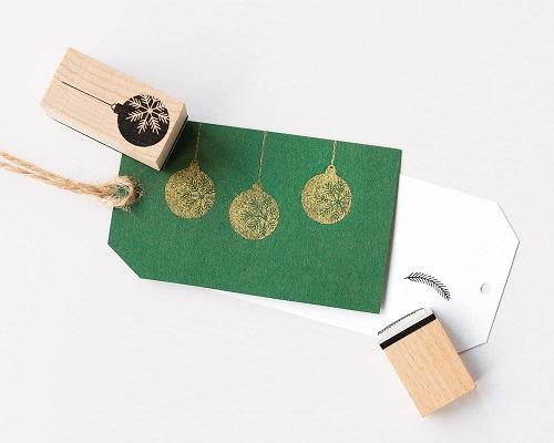 folia 31108 - Holzstempelset Christmas, inklusive 10 Holzstempel und 2 Stempelkissen