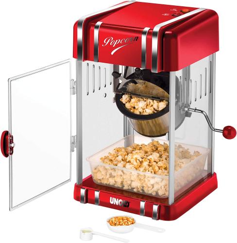 UNOLD 48535 POPCORNMAKER Retro, 300 W, Antihaftbeschichteter Edelstahl-Topf, Popcorn wie im Kino, Innenraumbeleuchtung, BPA-frei