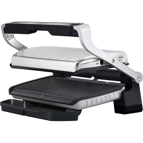 Tefal OptiGrill XL GC722D Kontaktgrill (mit Plus XL-Grillfläche, mit zusätzlichen Temperaturstufen, automatische Anzeige des Garzustands, 9 voreingestellte Programme) 40 cm x 20 cm, schwarz/Edelstahl