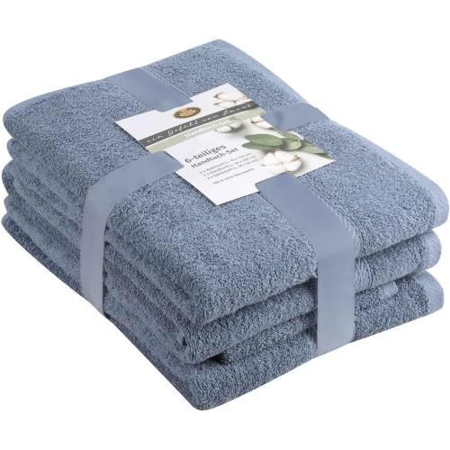 Gözze - Frottier-Set, 2 Handtücher (50 x 100 cm), 2 Duschtücher (70 x 140 cm) und 2 Gästetücher (30 x 50 cm), 100% Baumwolle, 480 g/m² - BLAU
