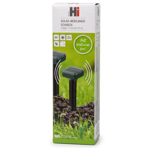 Haushalt International 2tlg. Set Solar Maulwurfschreck inkl. Erdspieß, Maulwurfvertreiber Maulwurfabwehr