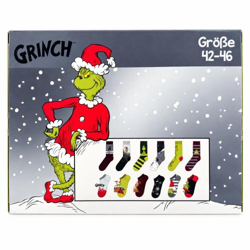 Preview: The GRINCH - HERREN Adventskalender 12 Paar Socken 42-46 ( 6 Paar Socken & 6 Paar Sneaker ) Style - GRAU - VERPACKUNGSSCHADEN