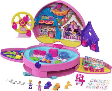 Polly Pocket GKL60 - Polly Pocket „Klein – ganz groß“ Freizeitpark Rucksack mit verstellbaren Trägern, 2 kleinen Puppen, einem Eiswagen und Fahrgeschäften