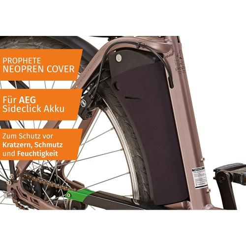 Preview: Prophete 0403 - E-Bike Akku-Schutzhülle, Abdeckung für AEG Side-Click, aus Neopren-Material, zum Schutz vor Wasser und Schmutz, Farbe schwarz