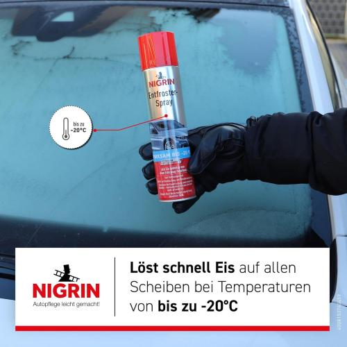 NIGRIN Entfroster Spray, Scheiben Enteiser für Autoscheiben 400 ml, wirksam bis -20° 