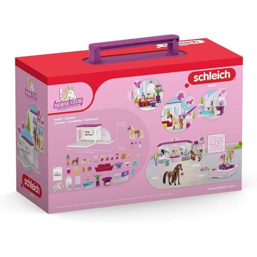 Schleich® 42614 Horse Club - Beautysalon - 66-Teiliges Spielset Inkl. Pferd mit Mähne, Tierpflegerin, Welpe und Tiersalon plus Zubehör