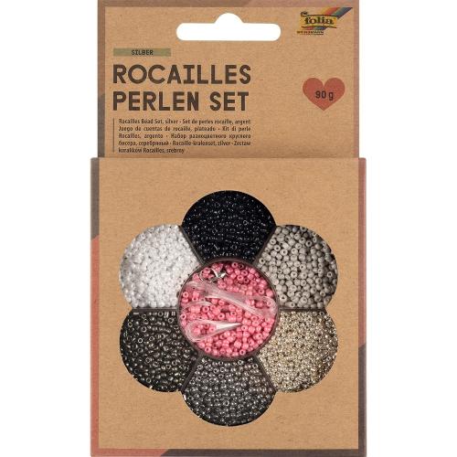 folia 12909 - Rocailles Perlen Set, SILBER, ideal, um eigenen Schmuck zu gestalten und herzustellen
