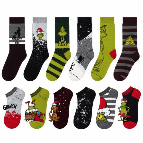 Preview: The GRINCH - HERREN Adventskalender 12 Paar Socken 42-46 ( 6 Paar Socken & 6 Paar Sneaker ) Style - GRAU - VERPACKUNGSSCHADEN