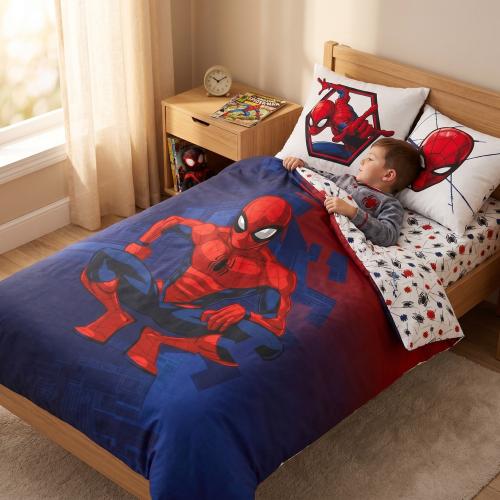 Preview: Spidermann Bettwäsche-Set, Kopfkissenbezug 80 x 80 cm mit Knöpfen und Wende-Motiv, Bettbezug 135 x 200 cm
