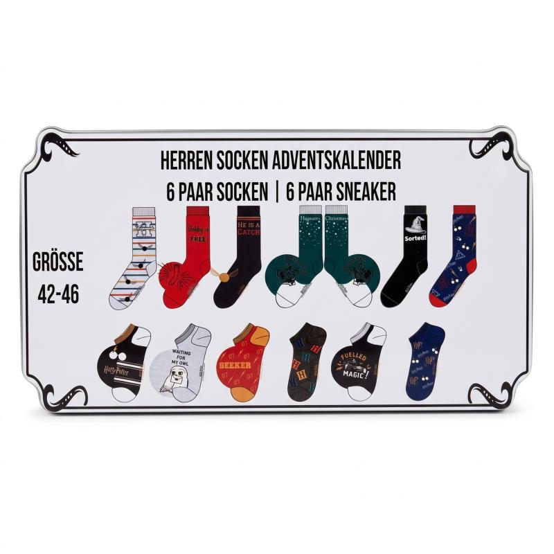 HARRY POTTER - HERREN Adventskalender 12 Paar Socken 42-46 ( 6 Paar Socken & 6 Paar Sneaker ) HOGWARTS HOUSE