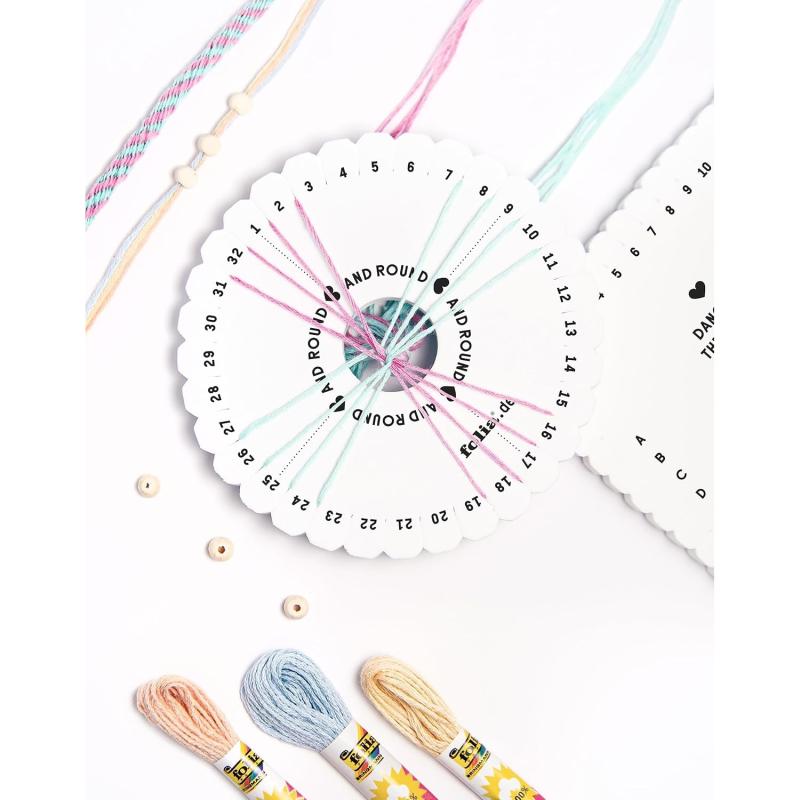 folia 32039 - Kumihimo Bracelets PASTELL RAINBOW, Bastelset für Armbänder, 16-teilig mit Garn, Knüpfscheiben und Perlen, inkl. Anleitung