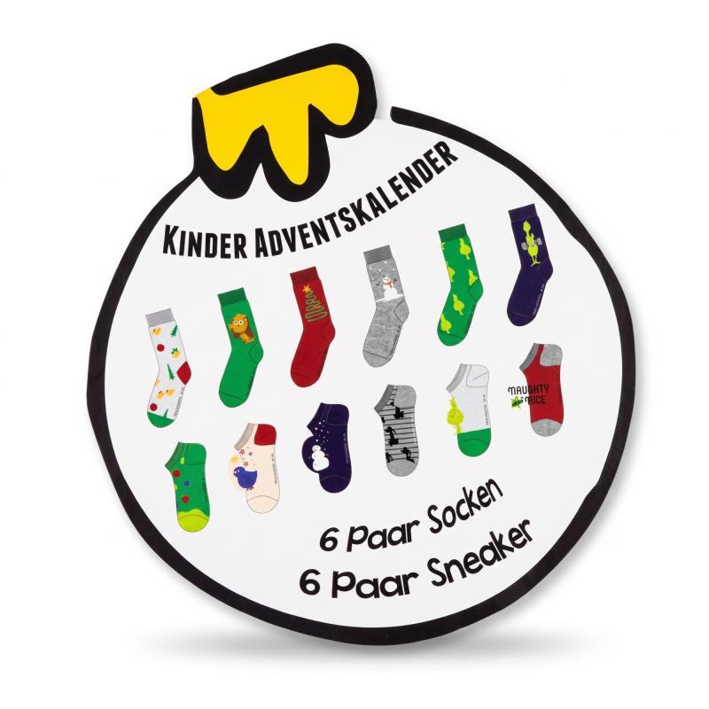 The GRINCH - KINDER Adventskalender 12 Paar Socken 29-34 ( 6 Paar Socken & 6 Paar Sneaker ) Style - GRÜN - VERPACKUNGSSCHADEN