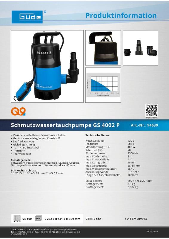 Güde Schmutzwasserpumpe GS 4002 P