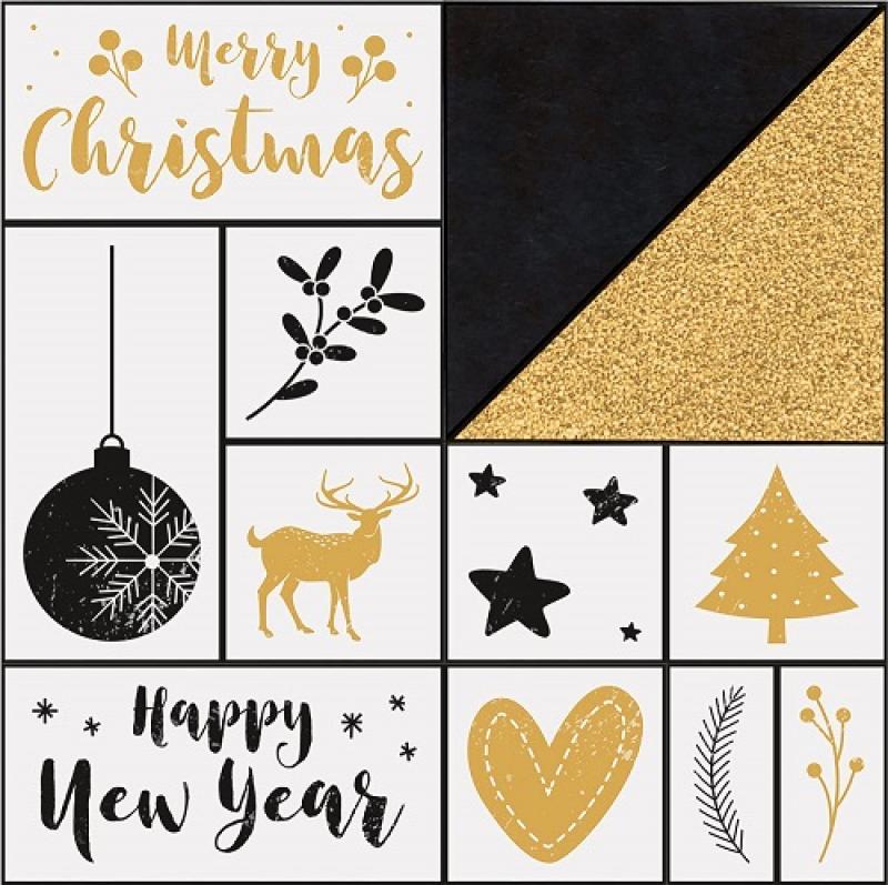 folia 31108 - Holzstempelset Christmas, inklusive 10 Holzstempel und 2 Stempelkissen