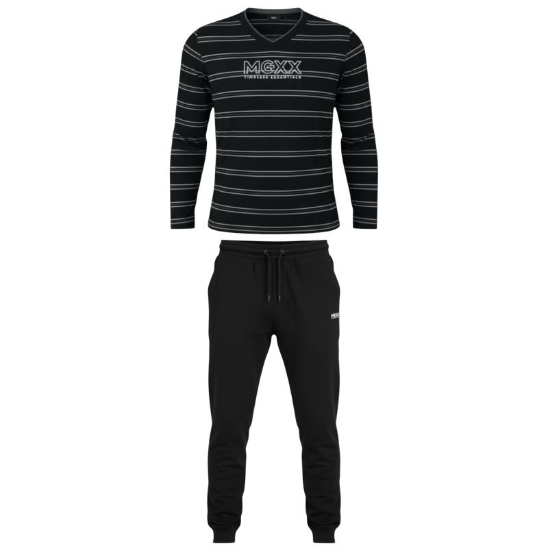 MEXX ZN2417036MM Herren Pyjama Schlafanzug Lang V-Ausschnitt LOGO PRINT FULL - DIVERSE Größen