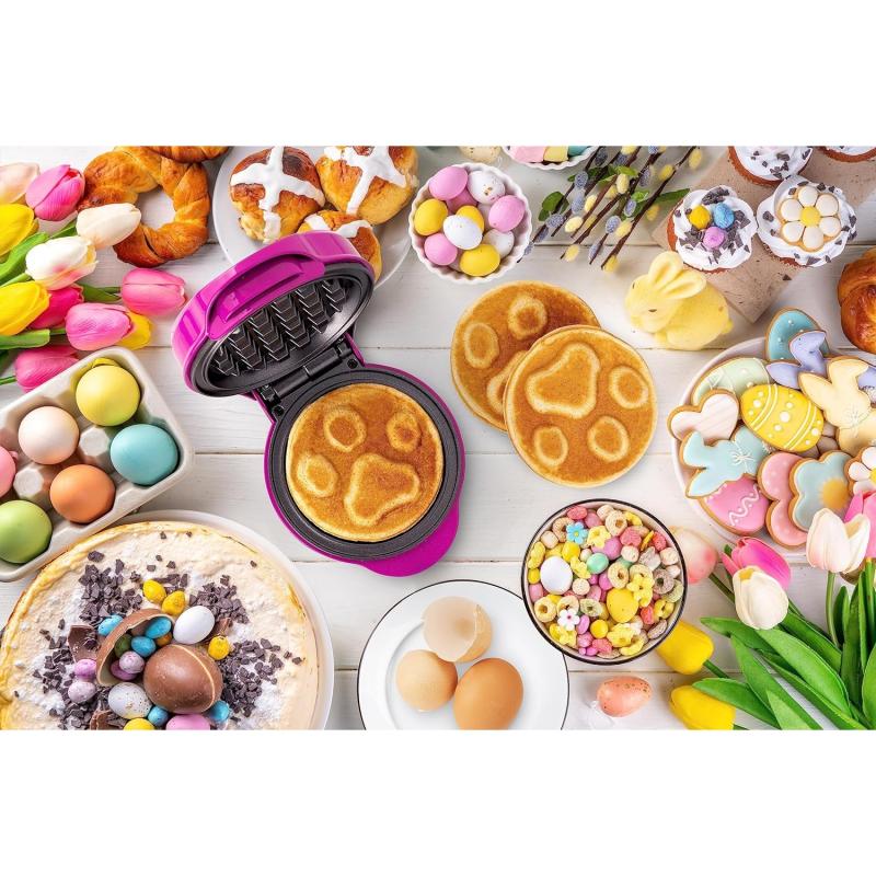 BESTRON Mini-Waffeleisen im einzigartigen Paw Patrol Design, inkl. Backampel, Waffelgröße: Ø 10cm, Farbe: ROSA
