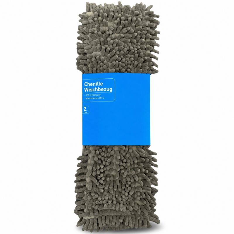 HOME IDEAS 2er Pack CHENILLE WISCHBEZUG für alle Böden - Grau UNIVERSAL 44 x 14 cm