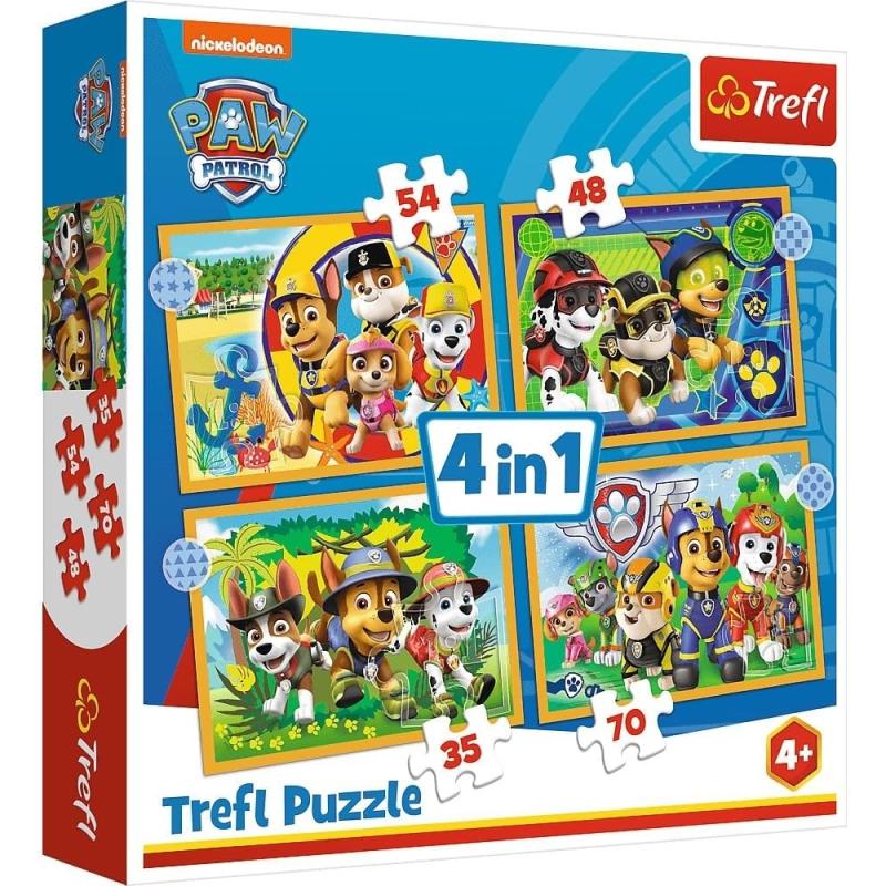 Trefl 34395 -  4 in 1  Puzzle, Das lustige Team von PAW Patrol, von 35 bis 70 Teilen, 4 Sets