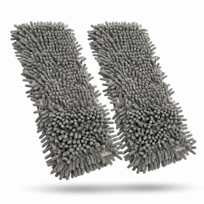HOME IDEAS 2er Pack CHENILLE WISCHBEZUG für alle Böden - Grau UNIVERSAL 44 x 14 cm