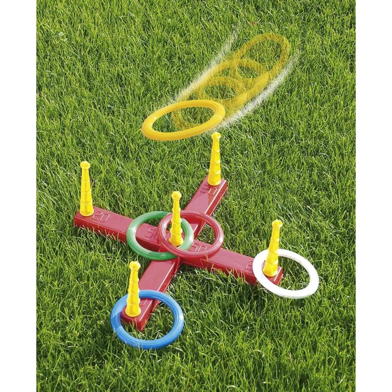 Simba 107408799 - Ringwurfspiel Kreuz, 5 Ringe, 5 Stäbe, 47x47cm, Ring je 14,5cm, ab 3 Jahre