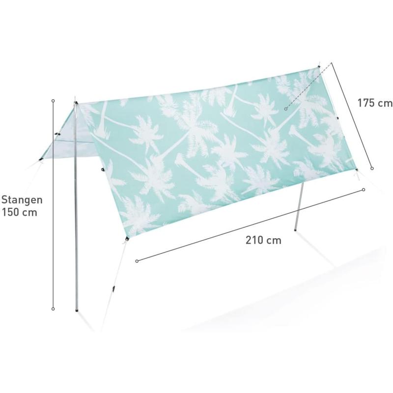 GARVIDA Sonnensegel rechteckig - 210cm x 175cm |mit praktischer Tragetasche | 3 Konfigurationsmöglichkeiten -[türkis/weiß]