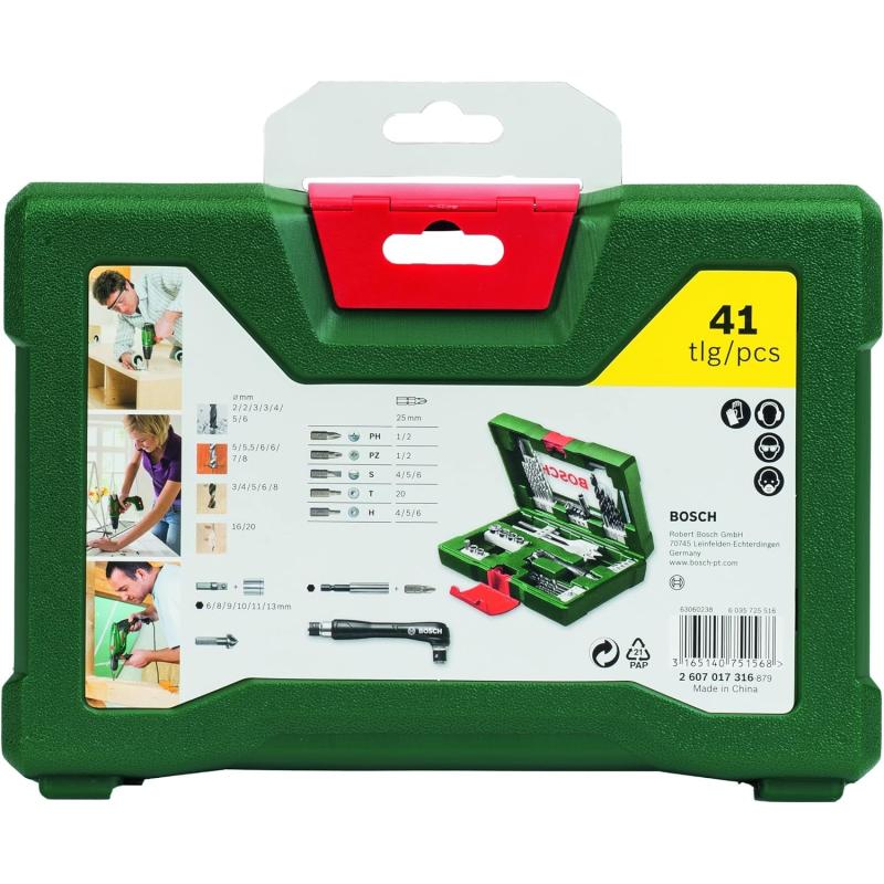 Bosch Accessories Bosch 41tlg. V-Line Bohrer und Bit Set (für Holz, Stein und Metall, mit Bit-Handschraubendreher ohne Ratschenfunktion, Zubehör Bohr- und Schraubwerkzeuge)