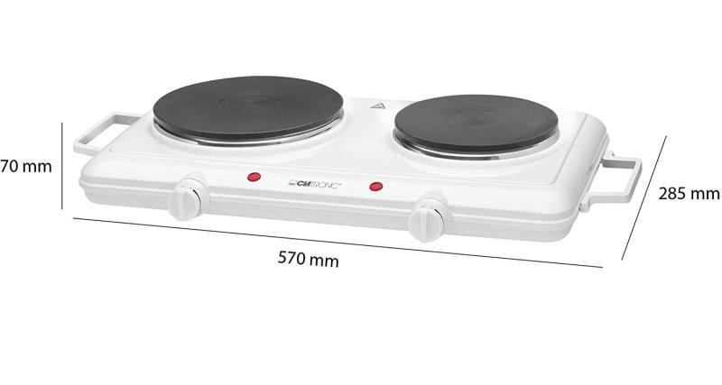 Clatronic Doppel-Kochplatte DKP 3583, zwei Kochplatten groß 18cm und klein 15cm, Weiss
