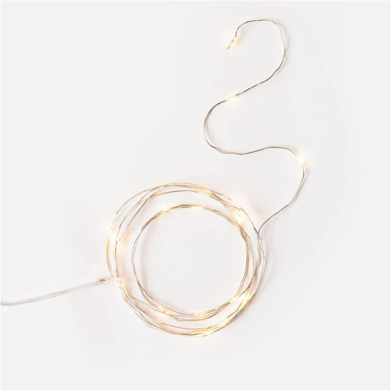 folia 986 - 2x Micro-LED Lichterkette mit je 20 LEDs in Warmweiß, ca. 2,20 m lange LED Beleuchtung aus Silberdraht, inkl. 4 Batterien