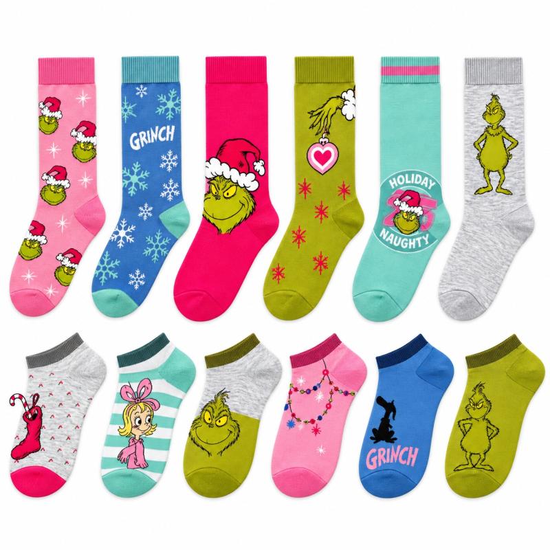 The GRINCH - DAMEN Adventskalender 12 Paar Socken 35-41 ( 6 Paar Socken & 6 Paar Sneaker ) Style - ROSA