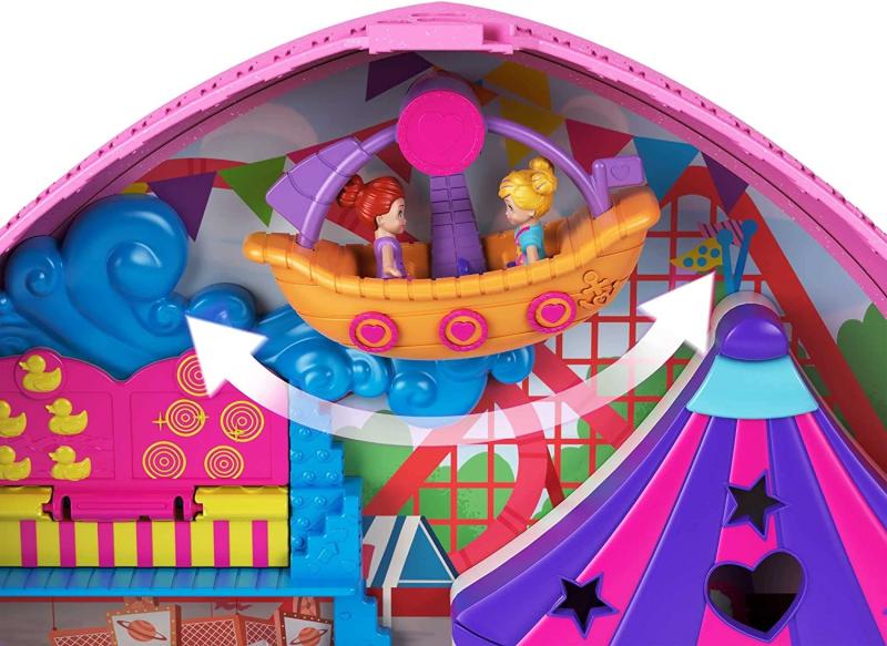 Polly Pocket GKL60 - Polly Pocket „Klein – ganz groß“ Freizeitpark Rucksack mit verstellbaren Trägern, 2 kleinen Puppen, einem Eiswagen und Fahrgeschäften