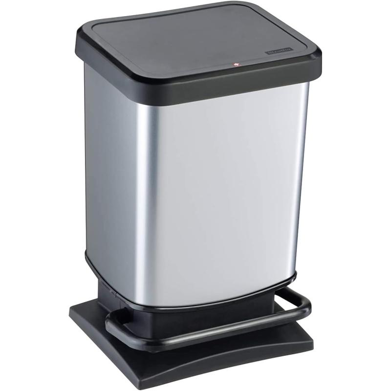 Rotho Paso Mülleimer 20l mit Deckel, Kunststoff (PP) BPA-frei, silber metallic, 20 Liter (29,3 x 26,6 x 45,7 cm)