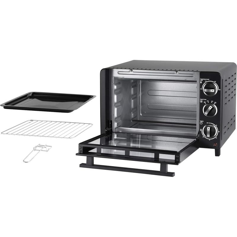 UNOLD 68875 OFEN Allround, 1.200 W, 18 L Volumen, 4 Edelstahl-Heizelemente, mit doppelverglaster Tür, 1200, Metall, 18 liters, Schwarz