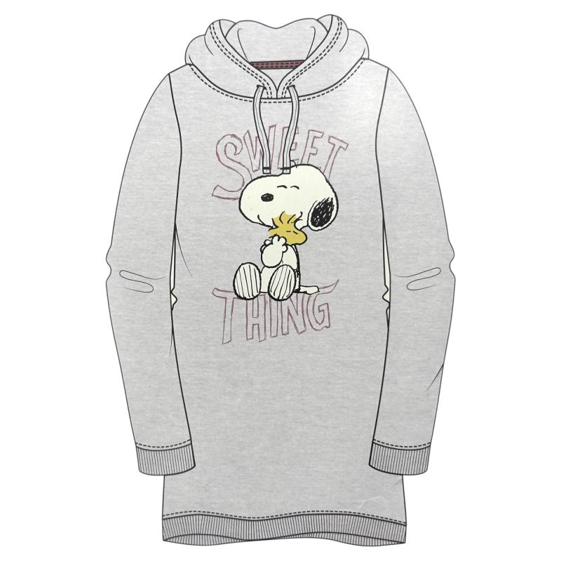 PEANUTS Snoopy Kapuzenpullover lang - Sweatkleid für Damen - Grau L