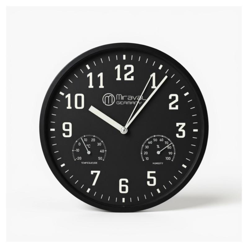 Miraval WANDUHR (Ø 25 cm) mit Thermometer & Hygrometer - SCHWARZ