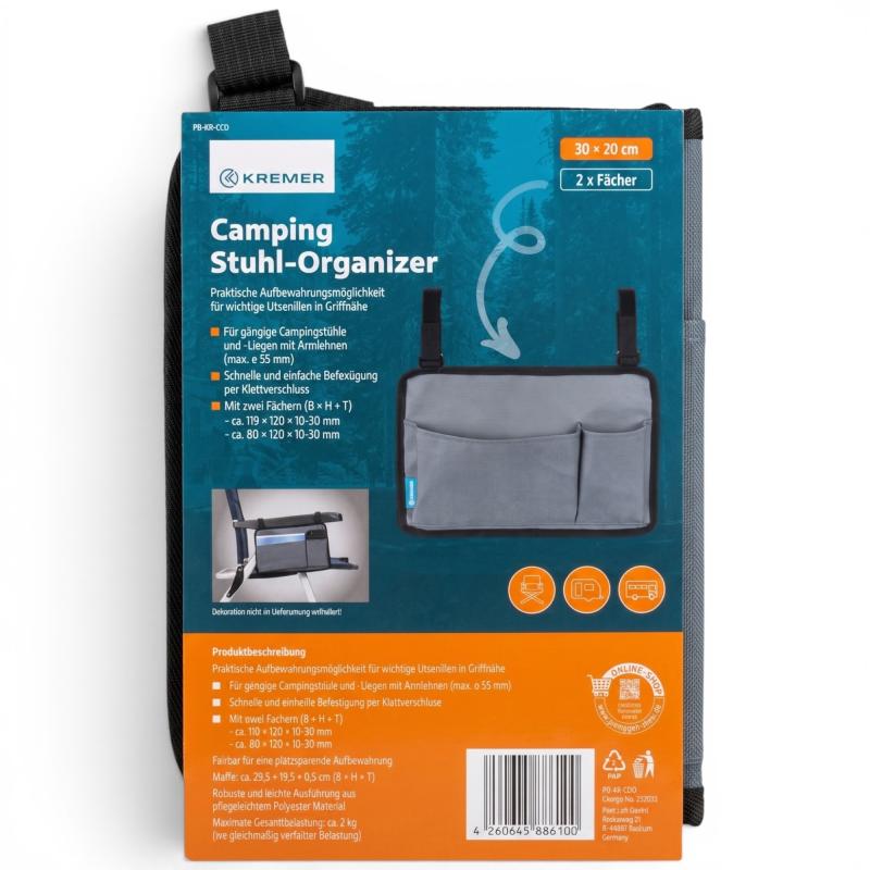 KREMER Camping Stuhl-Organizer 30 x 20 cm 
