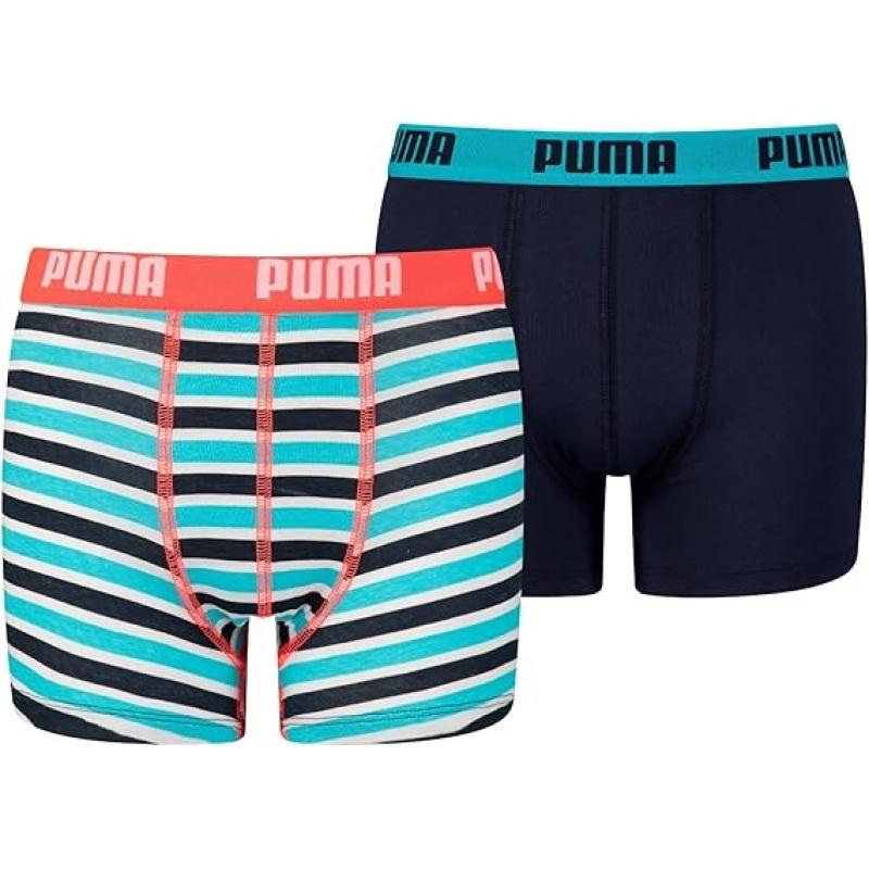 PUMA 2er Pack Kinder Everyday Boxershorts Unterhose Basic, Fluo Rot/Blau, 122-128