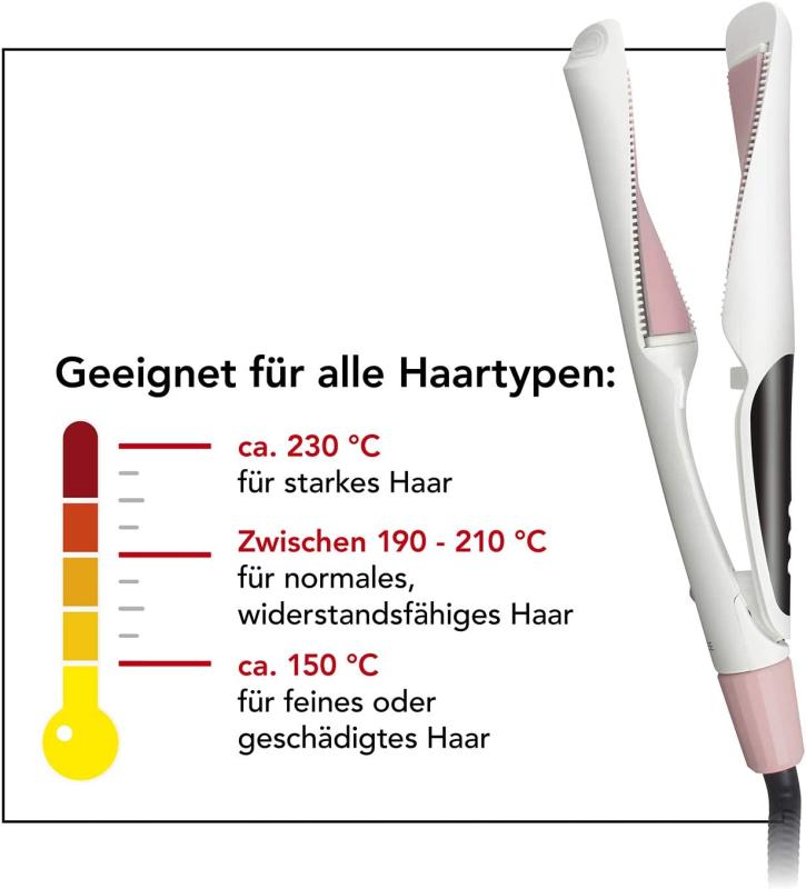 MAXXMEE Hairstyler Curl & Straight | 3in1 Hair Styler mit geschwungenen Stylingplatten |LED-Display [weiß/rosegold]