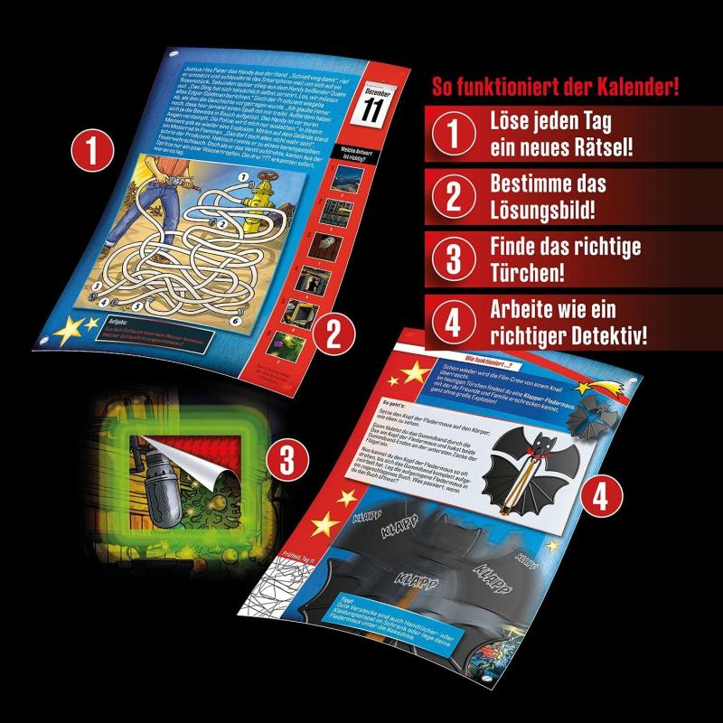 KOSMOS ?630560 Die drei ??? Adventskalender 2021, Löse die 24 spannenden Rätsel und rette den Film-Dreh