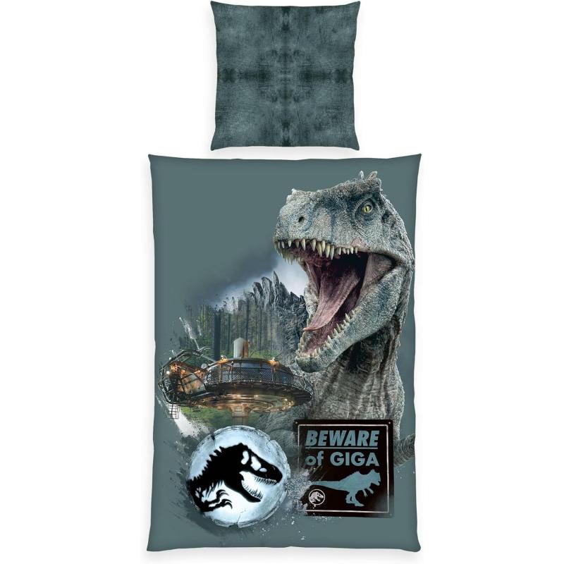 Herding Bettwäsche-Set, Jurassic World - T-REX Beware of GIGA, Kopfkissenbezug ca. 80 x 80 cm, Bettbezug ca. 135 x 200 cm