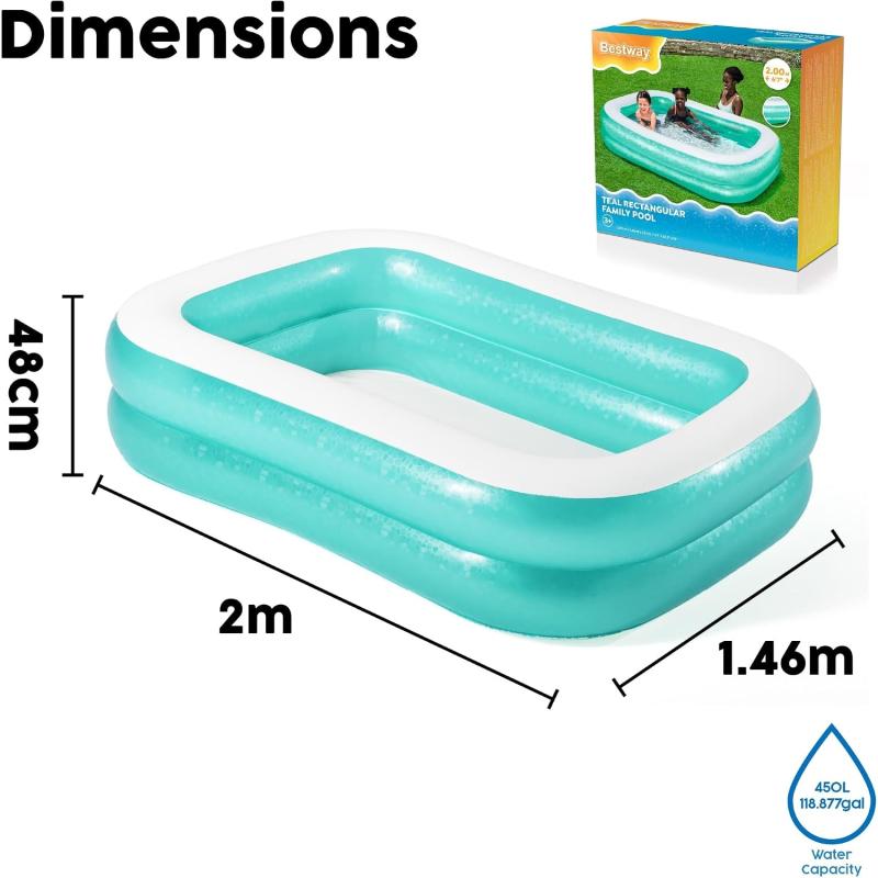 Bestway® 54005 - Planschbecken 201x150x51 cm türkis, eckig Family Pool