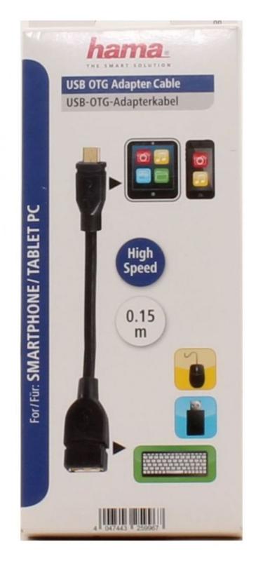 Hama USB-2.0-OTG-Adapterkabel, Micro-Stecker - A-Kupplung, Schwarz, 0,15 m 