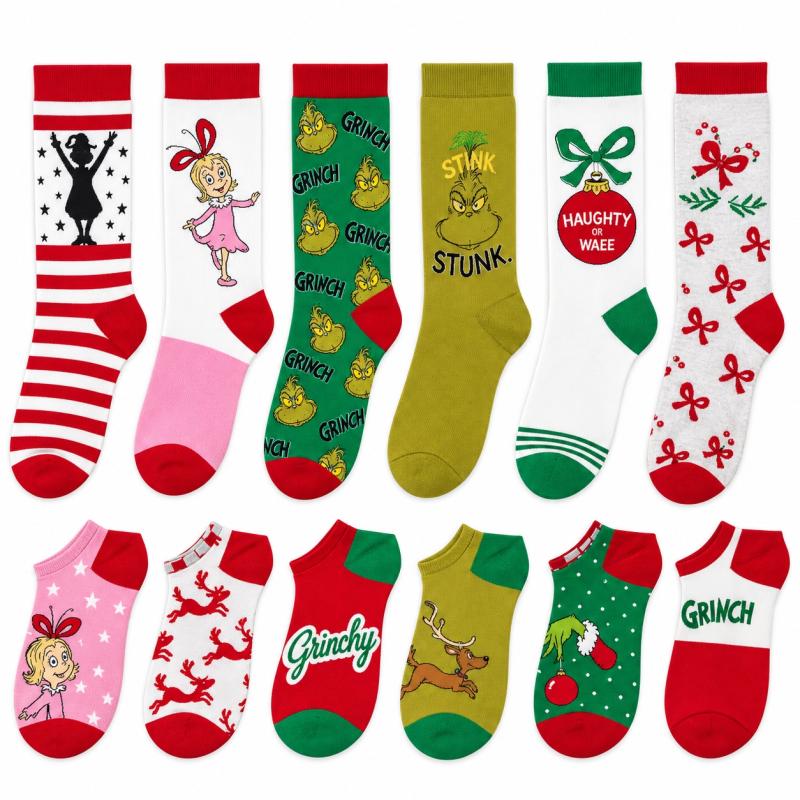 The GRINCH - DAMEN Adventskalender 12 Paar Socken 35-41 ( 6 Paar Socken & 6 Paar Sneaker ) Style - ROT - VERPACKUNGSSCHADEN