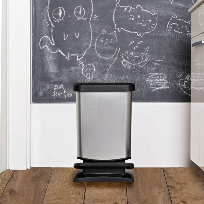 Rotho Paso Mülleimer 20l mit Deckel, Kunststoff (PP) BPA-frei, silber metallic, 20 Liter (29,3 x 26,6 x 45,7 cm)