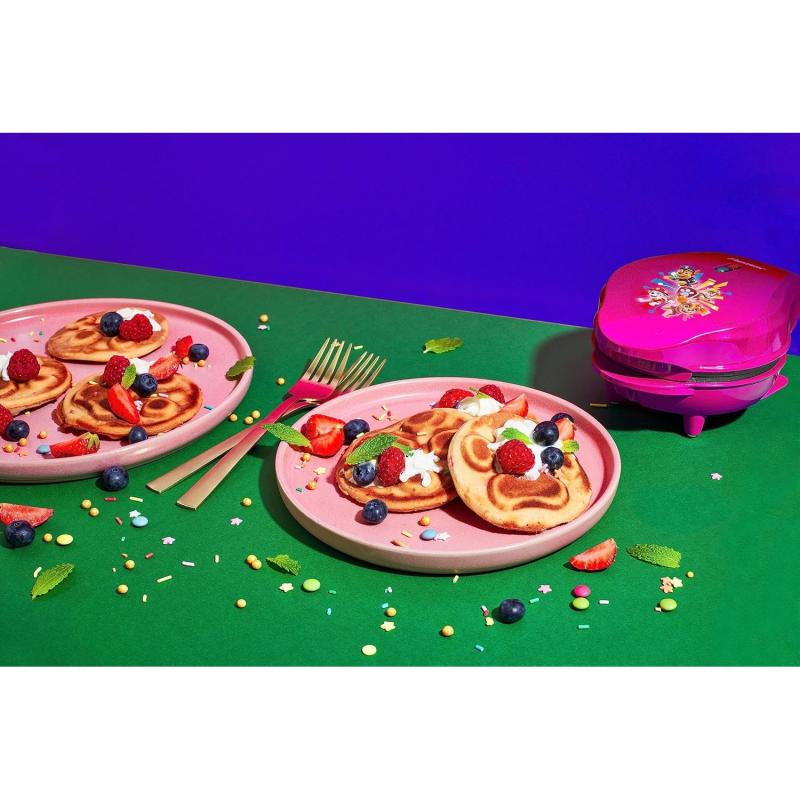 BESTRON Mini-Waffeleisen im einzigartigen Paw Patrol Design, inkl. Backampel, Waffelgröße: Ø 10cm, Farbe: ROSA