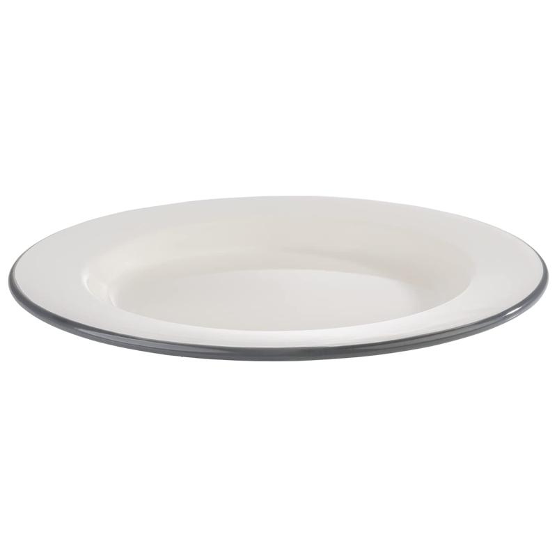 APS Flache Teller 2er Set -EMAILLE- Ø 26 cm, H: 2 cm, emailliertem Stahl, Farbe: cremeweiß mit grauem Rand